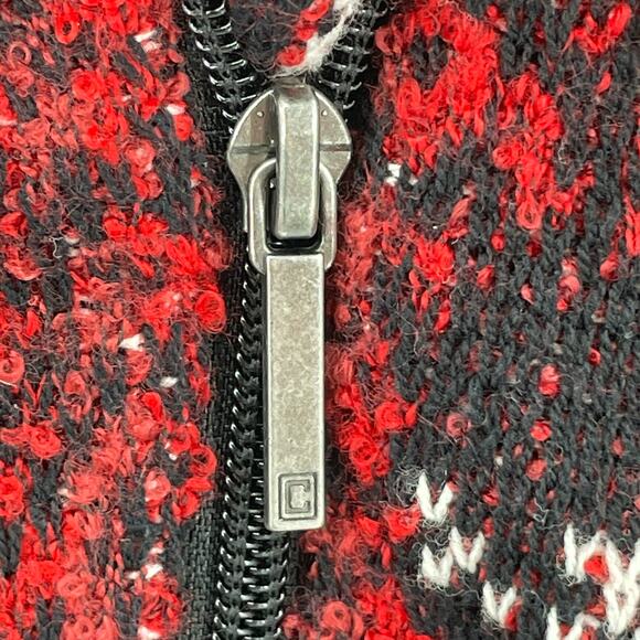 Chaps Red Blue Plaid Knit Asymmetrical Zip Moto Sweater Jacket M NWT - Picture 7 of 14